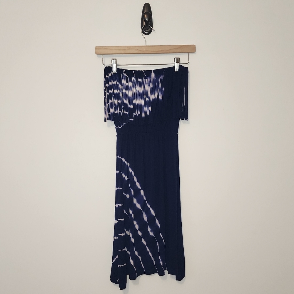 SMALL Ocean Drive Summer Strapless Blue Tie Dye Dress